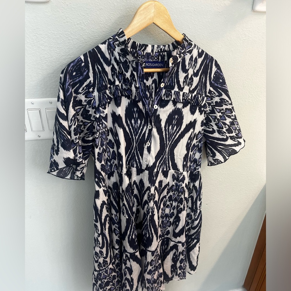 RO'S GARDEN Vibeka Short Dress Blue and White Patterned Women's Dress cotton - Picture 7 of 10